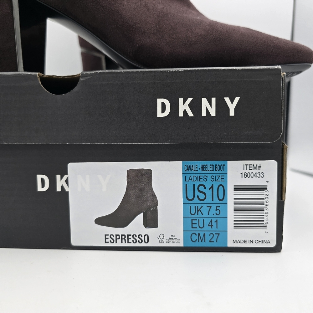 NIB DKNY Cavale Heeled Ankle Booties, Espresso (Brown Suede), Women's 10, NEW! - Picture 2 of 16
